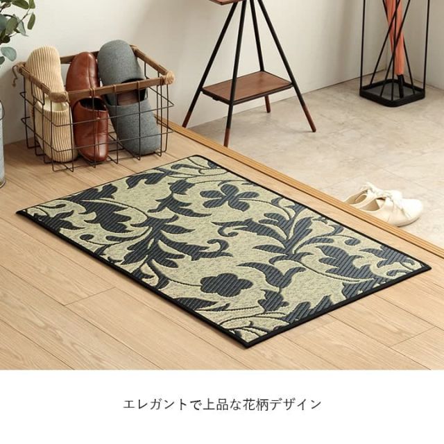 おすすめ　花柄　高級感　玄関マット 室内 おしゃれ　玄関 マット い草ラグ 日本製 抗菌防臭 国産 滑り止めいぐさ　約60×90cm