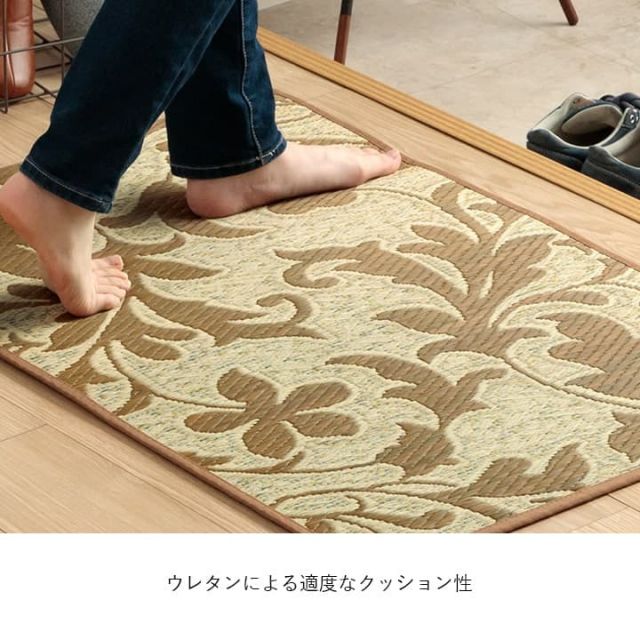おすすめ　花柄　高級感　玄関マット 室内 おしゃれ　玄関 マット い草ラグ 日本製 抗菌防臭 国産 滑り止めいぐさ　約60×90cm