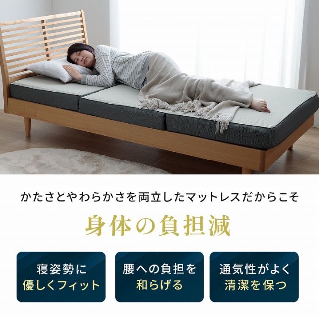 スーパSALE10倍＆4時間限定10％OFF マットレス セミダブル 三つ折り 高反発 プロファイルウレタン 硬め 折りたたみ 寝具 グレー 約115×195×12cm