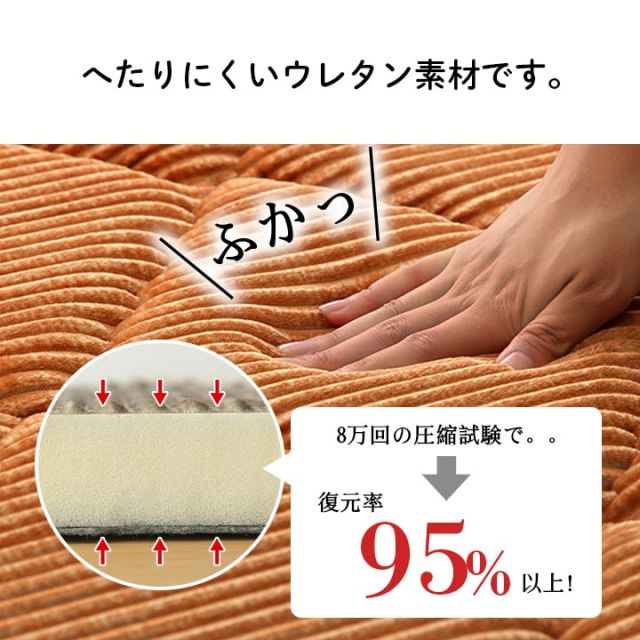 ラグ 滑りにくい 防音 ボリューム 厚い へたりにくい コーデユロイ 無地 約185×185cm 約2畳 床暖房 ホットカーペット対応 こたつ敷布団