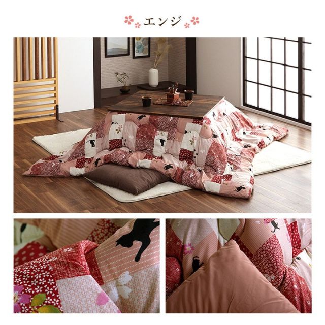 スーパSALE10倍＆4時間限定10％OFF こたつ布団 長方形 掛け単品 ネコ柄 チェック柄 約190×240cm