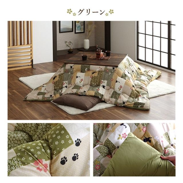 スーパSALE10倍＆4時間限定10％OFF こたつ布団 長方形 掛け単品 ネコ柄 チェック柄 約190×240cm