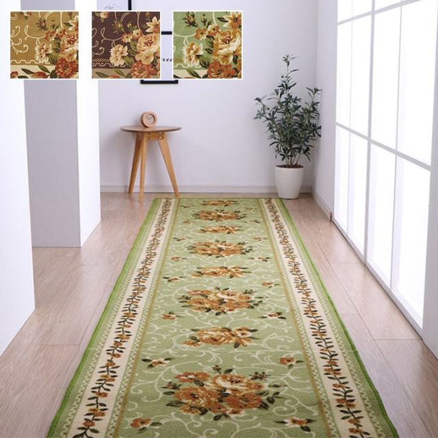廊下敷き マット 花柄 エレガンス 撥水 約60×340cm