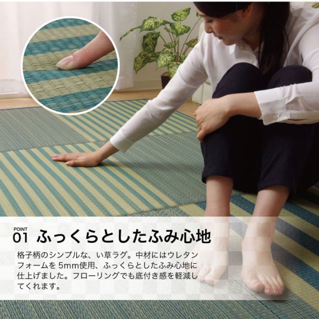 ラグ い草 撥水 滑り止め 不織布 格子柄 シンプル カジュアル 抗菌防臭 約190×250cm