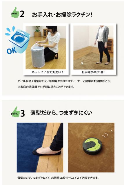 ラグ カーペット 3畳 洗える 無地 『イーズ』 約220×220cm 裏:すべりにくい加工 （ホットカーペット対応）