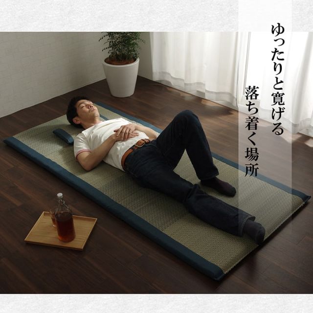 スーパSALE10倍＆4時間限定10％OFF い草 い草マット 国産 ごろ寝マット フリーマット 枕付 シングル （マット 約90×200cm）（枕 約40×20cm）