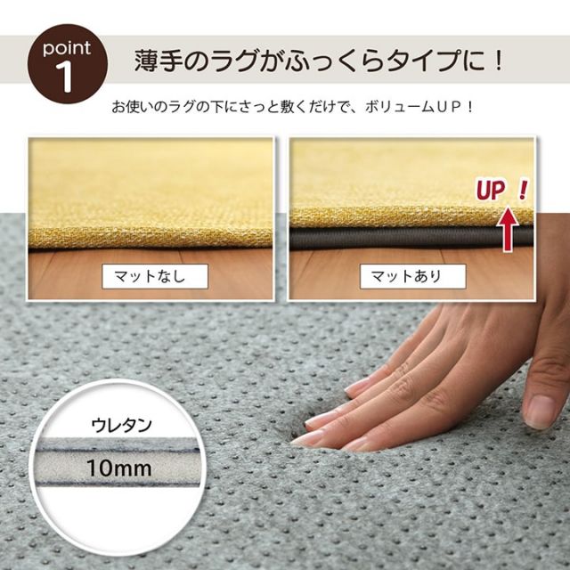 ラグ 下敷き 滑り止め 滑りにくい 防音 へたりにくい ボリューム ウレタン10mm クッション性 約180×235cm 床暖房 ホットカーペット対応