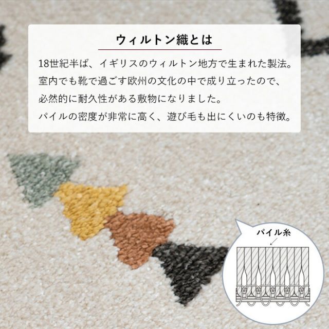 玄関 マット トルコ製 ウィルトン 織り 民族柄 エスニック モダン シンプル ナチュラル 立体感 抗菌防臭 消臭 丈夫 へたりにくい 1年中 ソファー前用 ベッドサイド用 約50×80cm