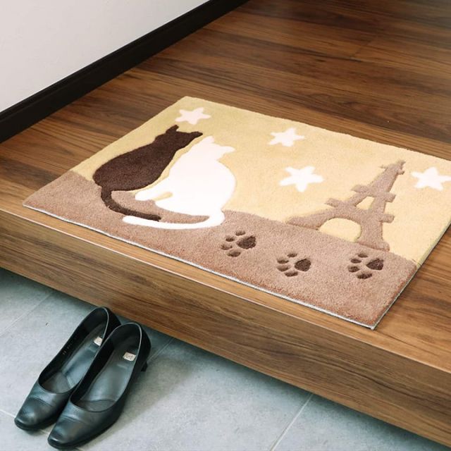 スーパSALE10倍＆4時間限定10％OFF 玄関マット へたりにくい 弾力性 約50×70cm シルエット ネコ 猫 抗菌防臭