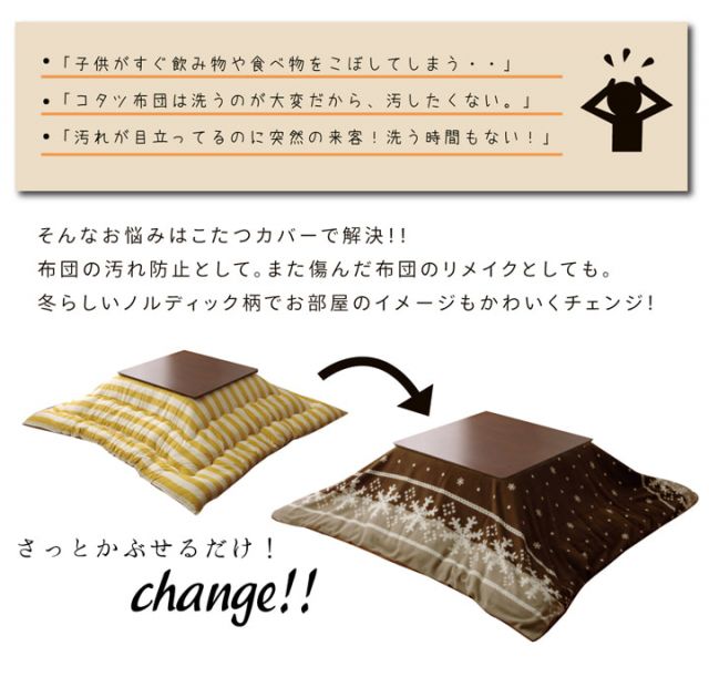 スーパSALE10倍＆4時間限定10％OFF 洗える こたつ掛けカバー 『ノルディ カバー』 約195×245cm ファスナー付き