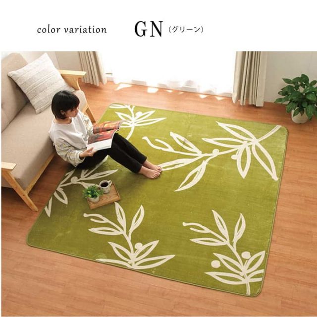 ラグ カーペット 3畳 洗える 花柄 リーフ柄ベージュ 約200×250cm （ホットカーペット対応）