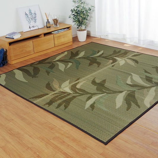 い草ラグ 消臭 カーペット 長方形 リーフ 約191×250cm (裏:不織布) 滑りにくい加工