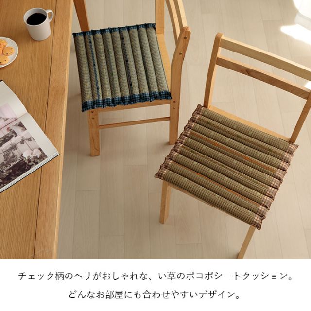 クッション ポコポコシート い草 チェック柄 調湿 空気清浄 お手入れ簡単 約40×40cm