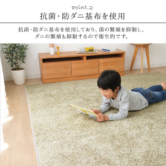 日本 抗菌 消臭 清潔 オーダー ラグ カーペット 防炎 アレルキャッチャー 抗アレル物質 ダニ対策 シャギー 無地 約3.9畳 約200×300cm