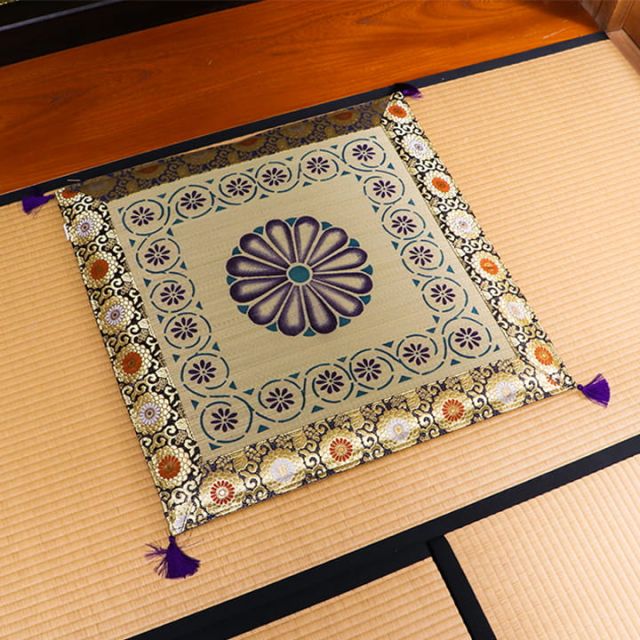 日本製 い草 御前座布団 盆 法事 仏前 捺染 菊柄 約70×70cm