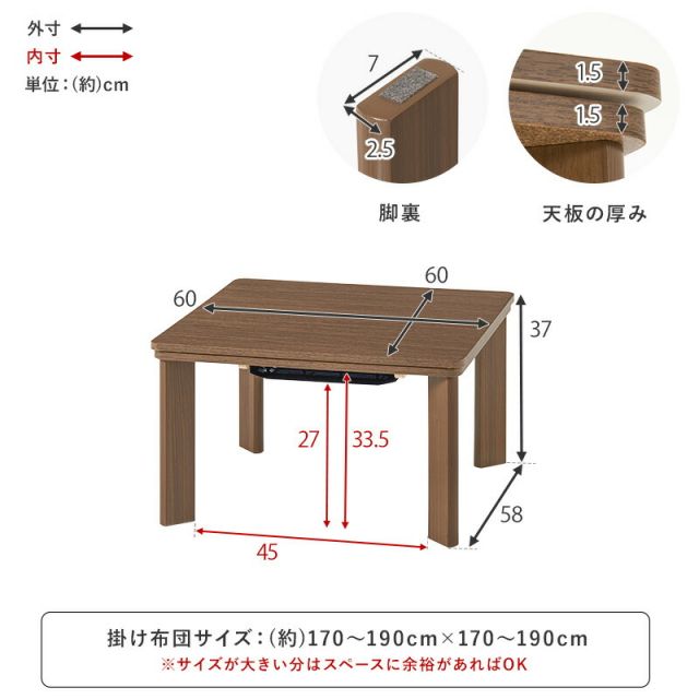 スーパSALE10倍＆4時間限定10％OFF コンパクトカジュアルこたつ　幅60x奥行60x高さ37cm