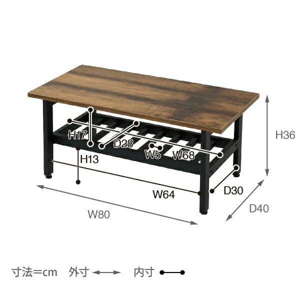 3%OFFクーポン有  ローテーブル インダストリアル 幅80cm 奥行 40cm ヴィンテージ風 収納付き リビングテーブル おしゃれ 一人暮らし リモートワーク 在宅勤務 ブラック elvis