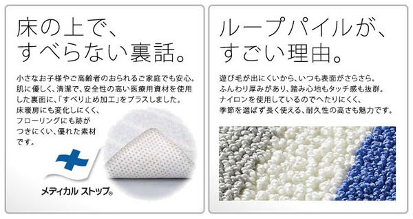 ラグマット 130cm×190cm ネイビー 長方形 フレンチボーダー柄 日本製 マイナス6℃冷たいクールエコ2ラグ 『NEXTHOME』代引NG