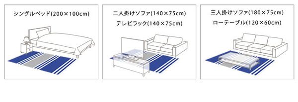 ラグマット 130cm×190cm ネイビー 長方形 フレンチボーダー柄 日本製 マイナス6℃冷たいクールエコ2ラグ 『NEXTHOME』代引NG