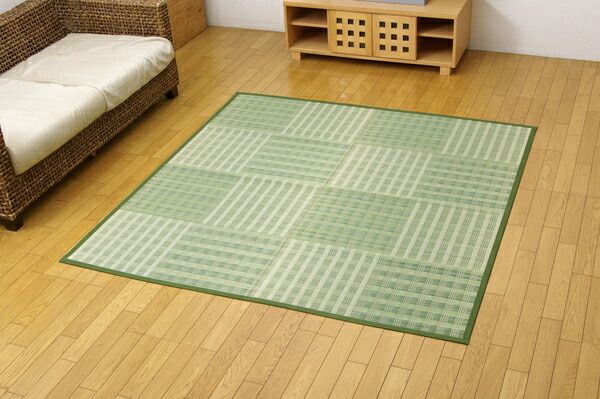 い草 花ござ/ラグマット 市松柄 グリーン 江戸間2畳 約174×174cm 抗菌防臭効果 調湿機能 〔リビング〕代引NG