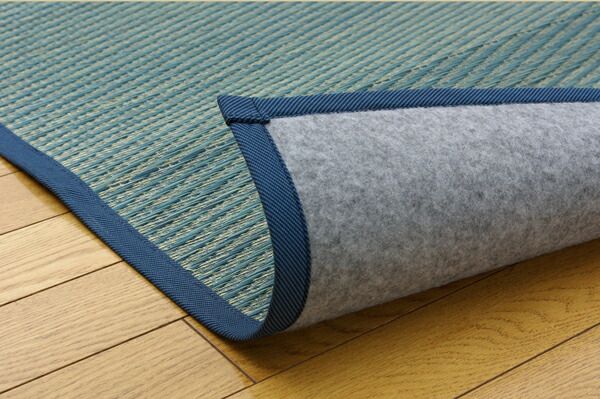 い草 花ござ/ラグマット ブルー 本間4.5畳 約286.5×286cm 裏：不織布 防傷 抗菌・防臭効果 調湿機能 〔リビング〕 代引NG