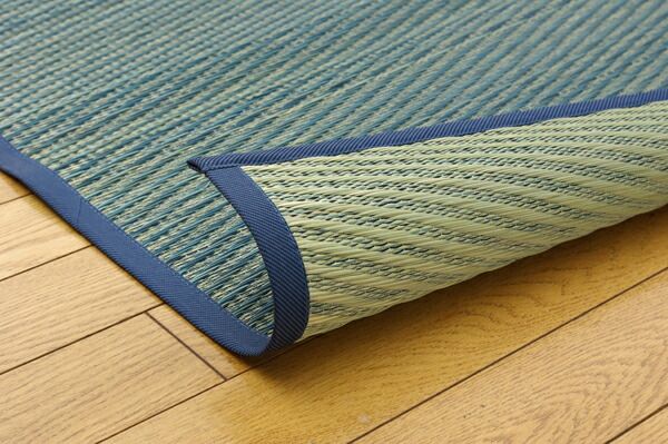 い草 花ござ/ラグマット ブルー 本間4.5畳 約286.5×286cm 抗菌・防臭効果 調湿機能 〔リビング ダイニング〕 代引NG