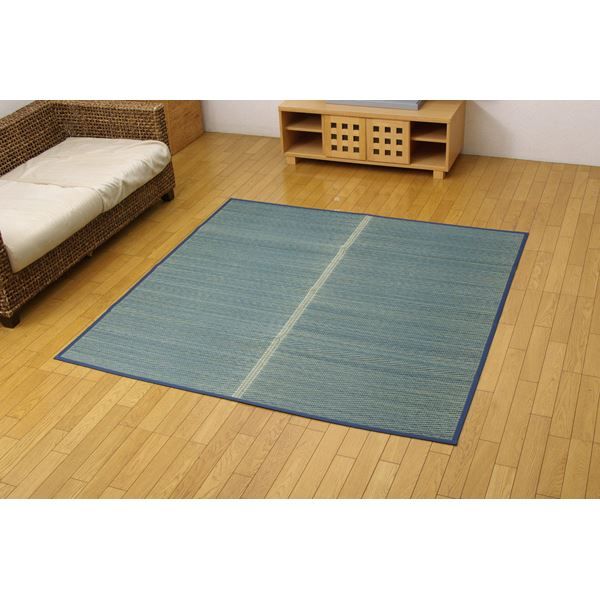 い草 花ござ/ラグマット ブルー 本間4.5畳 約286.5×286cm 抗菌・防臭効果 調湿機能 〔リビング ダイニング〕 代引NG