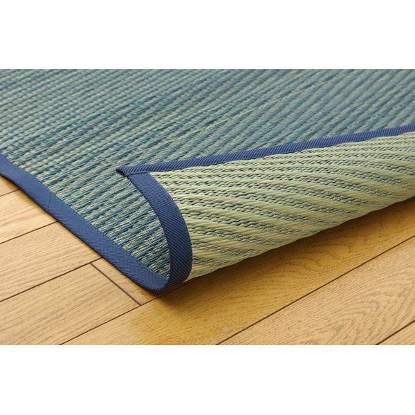 い草 花ござ/ラグマット ブルー 本間4.5畳 約286.5×286cm 抗菌・防臭効果 調湿機能 〔リビング ダイニング〕 代引NG