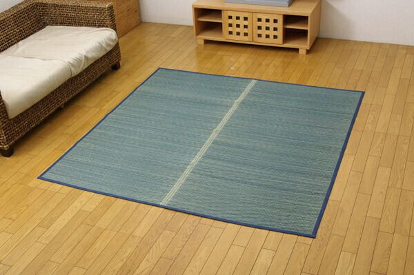 い草 花ござ/ラグマット ブルー 本間4.5畳 約286.5×286cm 抗菌・防臭効果 調湿機能 〔リビング ダイニング〕 代引NG
