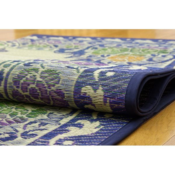 い草 ラグマット/絨毯 ブルー 約191×191cm 裏：不織布 防傷 抗菌 防臭 調湿効果付き 〔リビング ダイニング〕代引NG