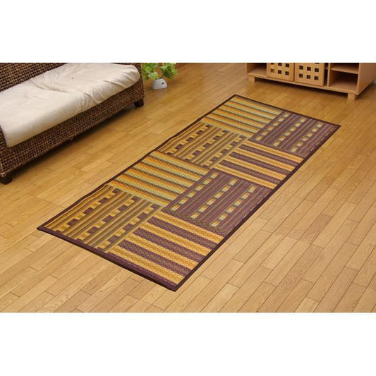 い草 ラグマット/絨毯 柳川段通 四重織 ブラウン 約191×191cm 日本製 抗菌 防臭 調湿機能付 〔リビング ダイニング〕代引NG