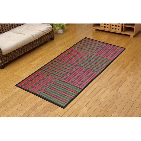 い草 ラグマット/絨毯 柳川段通 四重織 レッド 約191×191cm 日本製 抗菌 防臭 調湿機能付 〔リビング ダイニング〕代引NG