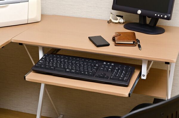 コーナーパソコンデスク(PCデスク/フリーデスク)セット アジャスター付き ウォールナット代引NG