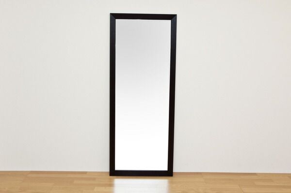 ジャンボミラー 木製 幅66cm 立て掛けタイプ 飛散防止フィルム加工/転倒防止金具付き ホワイト(白)代引NG 鏡 スタンドミラー
