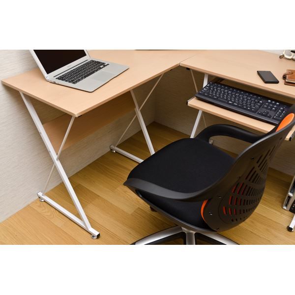 コーナーパソコンデスク(PCデスク/フリーデスク)セット アジャスター付き ナチュラル代引NG