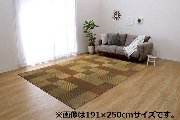 袋織 い草 ラグマット/絨毯 ベージュ 約191×250cm 日本製 裏：不織布 防傷 抗菌 防臭 消臭 調湿機能付き 〔リビング〕代引NG
