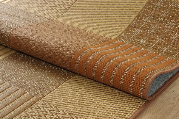 袋織 い草 ラグマット/絨毯 ベージュ 約191×250cm 日本製 裏：不織布 防傷 抗菌 防臭 消臭 調湿機能付き 〔リビング〕代引NG