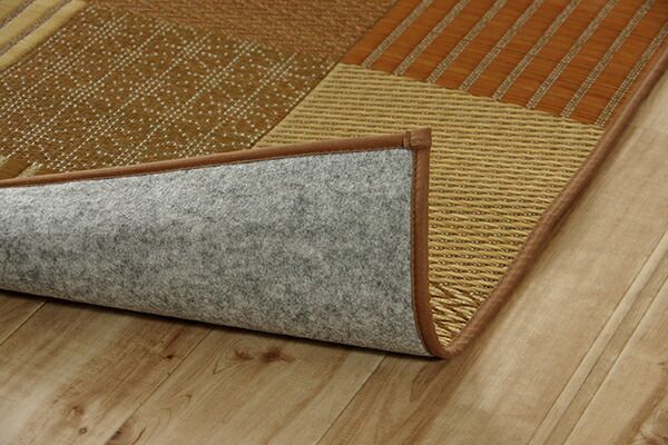 袋織 い草 ラグマット/絨毯 ブルー 約191×250cm 日本製 裏：不織布 防傷 抗菌 防臭 消臭 調湿機能付き 〔リビング〕代引NG
