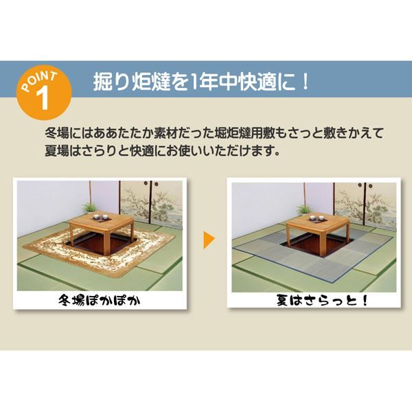 い草 ラグマット/絨毯 堀こたつ対応 ブルー 約191×300cm 中抜き：約90×150cm 抗菌防臭 調湿 裏面不織布 〔リビング〕代引NG