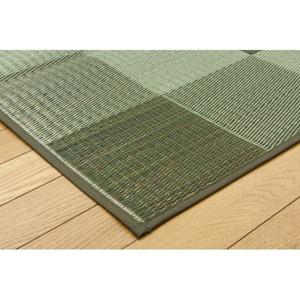 い草 花ござ/ラグマット ブロック柄 グリーン 江戸間8畳 約348×352cm 日本製 耐久性抜群 抗菌 防臭 調湿 〔リビング〕代引NG カーペット・マット・畳 マット