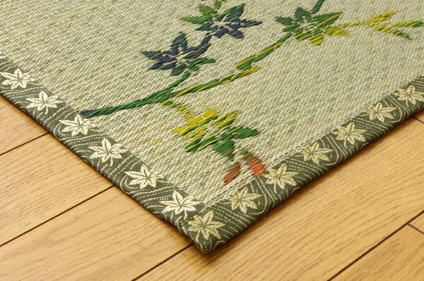 い草 花ござ/ラグマット 紅葉柄 本間6畳 約286.5×382cm 抗菌 防臭 調湿機能 丈夫 〔リビング ダイニング〕代引NG