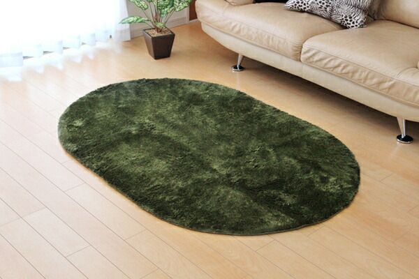シャギー調 ラグマット/絨毯 楕円形 ベージュ 約100×150cm 洗える 防滑 軽量 ホットカーペット可 無地ラグ 〔リビング〕代引NG