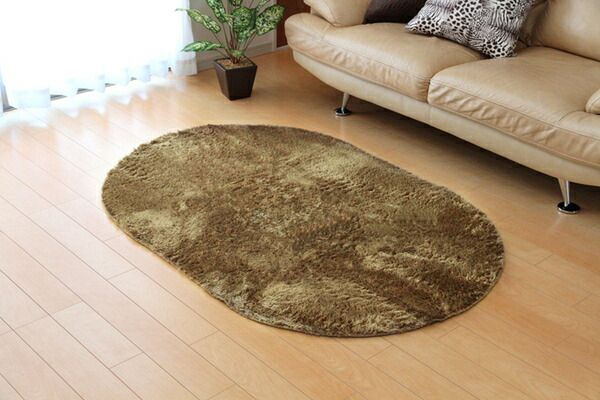 シャギー調 ラグマット/絨毯 楕円形 パープル 約100×150cm 洗える 防滑 軽量 ホットカーペット可 無地ラグ 〔リビング〕代引NG