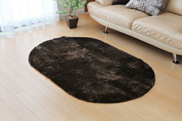 シャギー調 ラグマット/絨毯 楕円形 パープル 約100×150cm 洗える 防滑 軽量 ホットカーペット可 無地ラグ 〔リビング〕代引NG