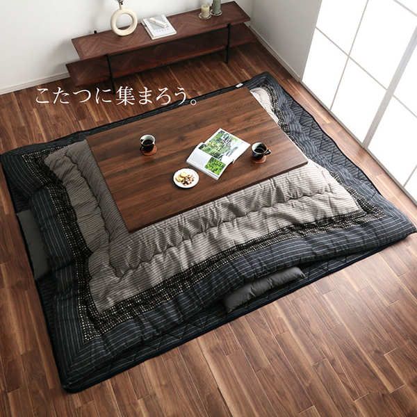 しじら織 こたつ布団/敷布団セット 長方形 ブラック 約205×315cm 表地：綿100％ 〔リビング ダイニング〕代引NG