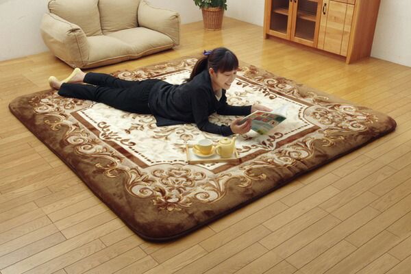 ラグマット/こたつ敷布団 グリーン 195×195cm 日本製固綿40mm使用 弾力性抜群 ふっくら極厚敷布団 〔リビング〕代引NG こたつ用布団・カバー こたつ用敷布団