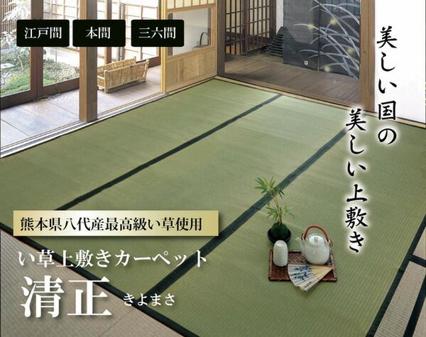 い草 上敷き/ラグマット 麻綿織 江戸間3畳 約176×261cm 抗菌 防臭 調湿 消臭 日本製 熊本県八代産イ草使用 〔リビング〕代引NG カーペット・マット・畳 マット