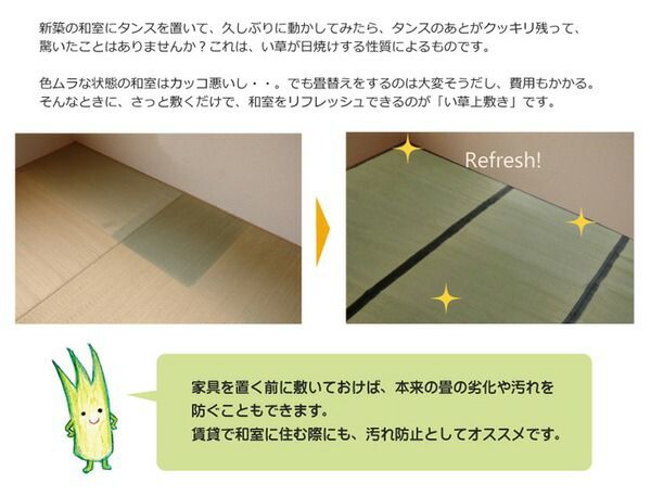 い草 上敷き/ラグマット 麻綿織 本間6畳 約286×382cm 抗菌 防臭 調湿 消臭 日本製 熊本県八代産イ草使用 〔リビング〕代引NG カーペット・マット・畳 マット