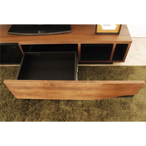 テレビ台/ローボード 幅180cm 46型〜80型対応 ブラウン 日本製 木製 ガラス 引き出し収納付き 〔リビング〕代引NG 収納家具 テレビ台・ローボード