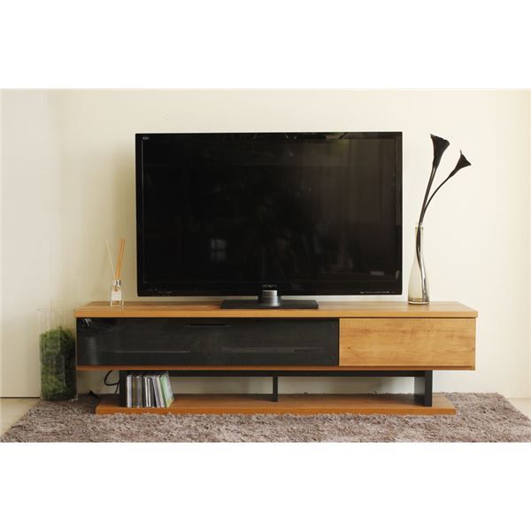 ヴィンテージ風 ローボード/テレビ台 ライトブラウン 幅160cm 日本製 引き出し収納付き 配線コード収納可 〔リビング〕代引NG 収納家具 テレビ台・ローボード